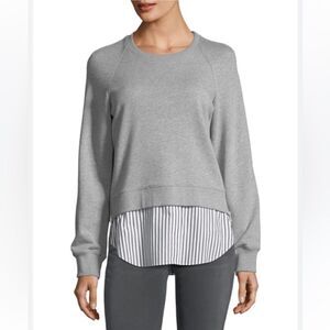 Derek Lam 10 Crosby Crewneck Raglan Sweatshirt With Striped Shirt Hem XS